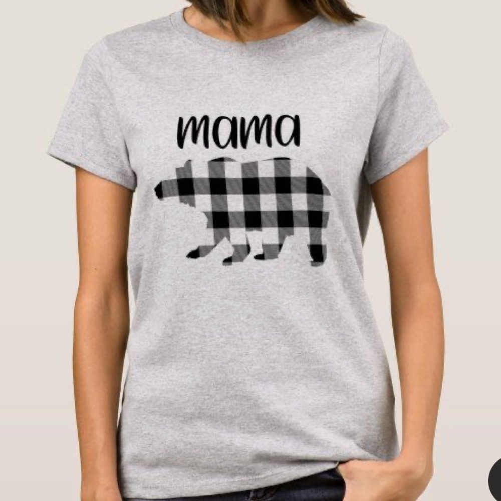 “mama” bear gray custom tee w/ black check decal